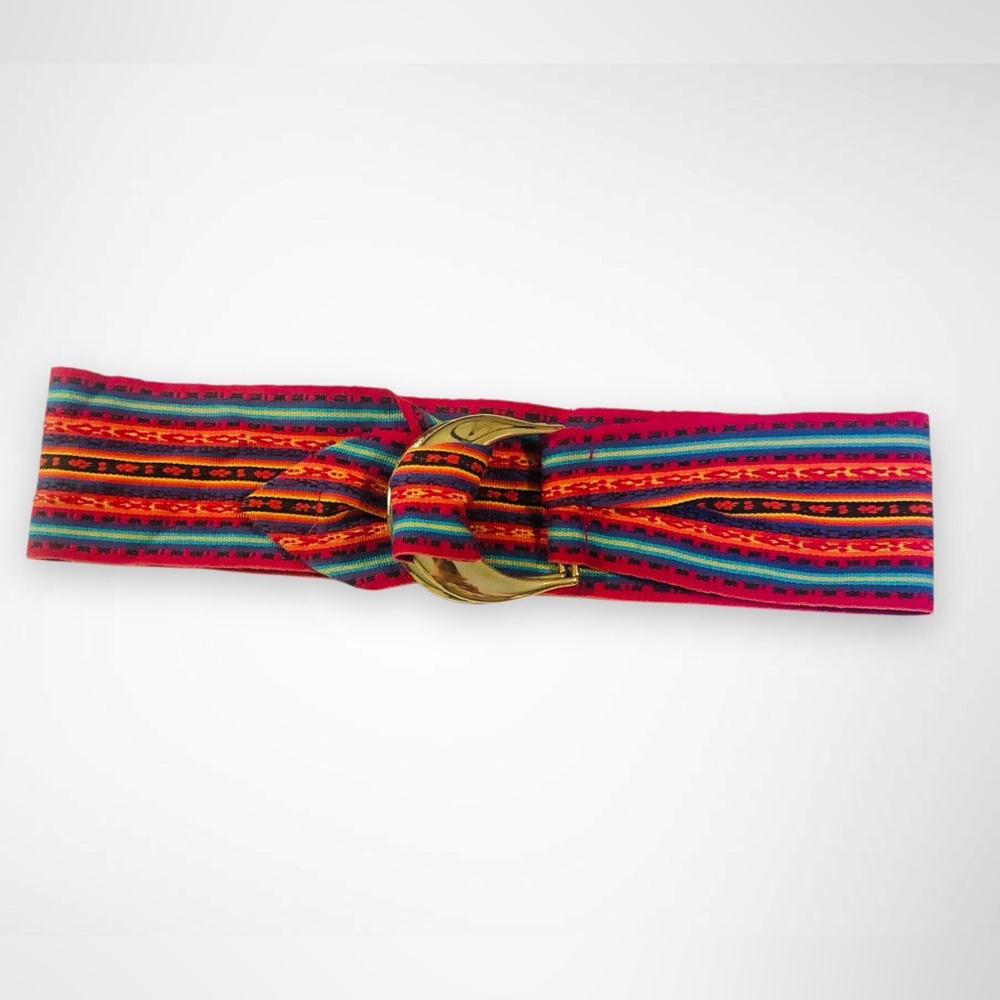 Boho Vintage Rainbow Multicolor Woven Belt Double Buckle boho festival